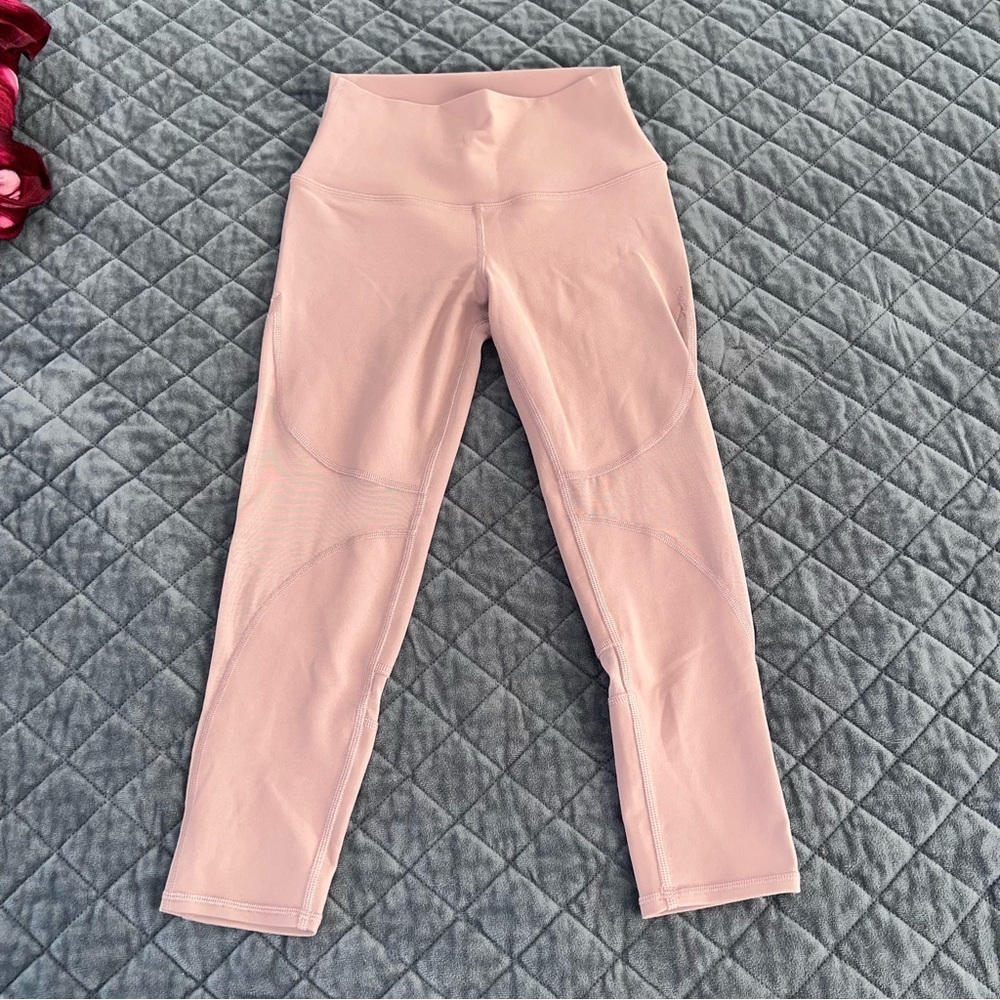 Alo Yoga Coast Leggings Women XS Mesh Pink Crop High Rise 20” Yoga Mauve B16